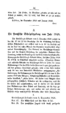 Die Preußische Schulgesetzgebung vom Jahr 1848