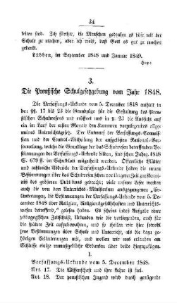 Die Preußische Schulgesetzgebung vom Jahr 1848
