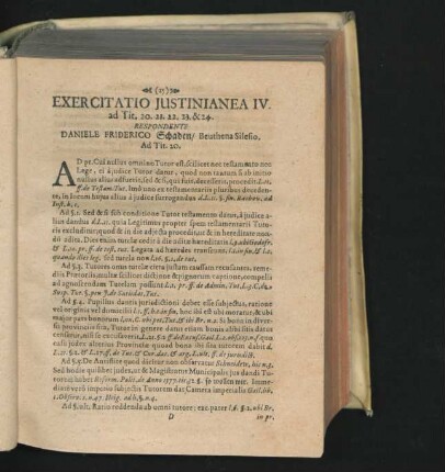 Exercitatio Iustinianea IV. Respondente Daniele Friderico Schaden ...