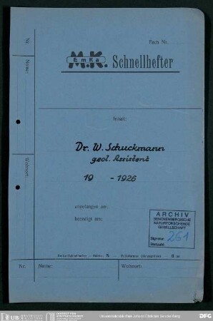 Kündigung des geologischen Assistenten Dr. Walther Kurt Schuckmann