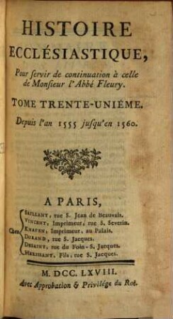 Histoire Ecclésiastique, 31. Depuis l'an 1555 jusqu'en 1560.