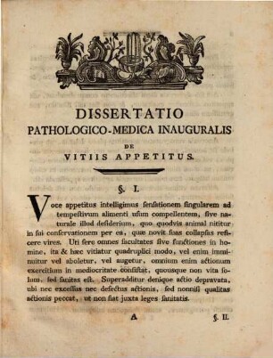 Dissertatio pathologico-medica inauguralis de vitiis appetitus