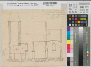 Bad Sassendorf (Bad Sassendorf) ev. Kirche Längsschnitt 1902 1 : 100 29,5 x 33 Zeichnung Meyer, Baurat Staatshochbauamt Soest