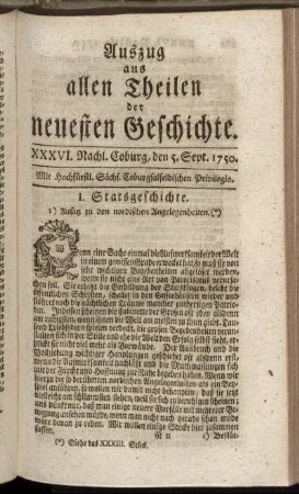 XXXVI. Nachl. Coburg, den 5. Sept. 1750.