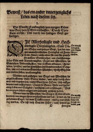 Beweiß/ das ein ander unvergenglichs Leben nach diesem sey.