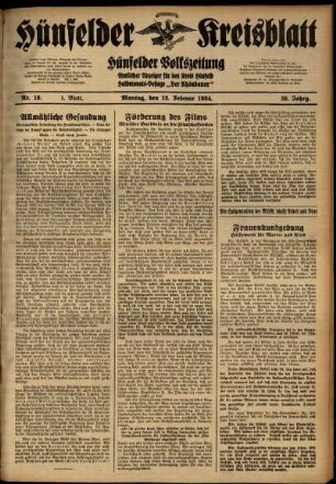 Erste Ausgabe vom Montag, den 12. Februar 1934.