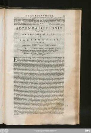 Secunda Defensio Piae Et Orthodoxae Fidei De Sacramentis, Contra Ioachimi Westhali Calumnias.