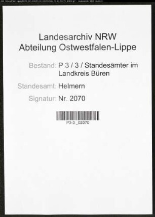 Sterberegister Standesamt Helmern