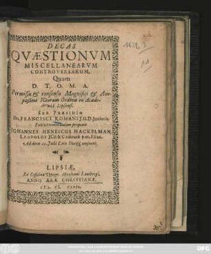 Decas Quaestionum Miscellanearum Controversarum