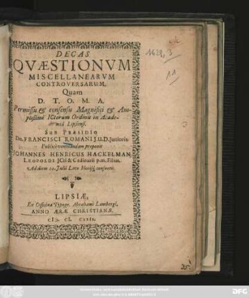 Decas Quaestionum Miscellanearum Controversarum