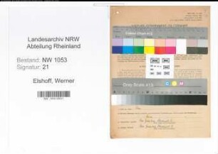 Entnazifizierung Werner Elshoff , geb. 30.06.1913 (Verwaltungsinspektor)