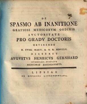De spasmo ab inanitione