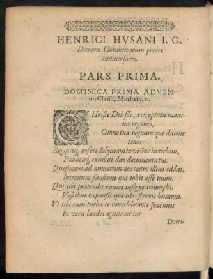 Henrici Husani I. C. Dierum Dominicarum preces anniversariae. Pars Prima.
