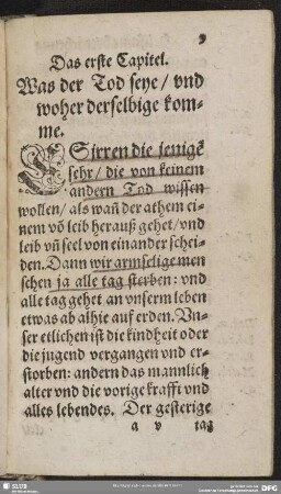 Das erste Capitel. Was der Tod seye, und woher derselbige komme