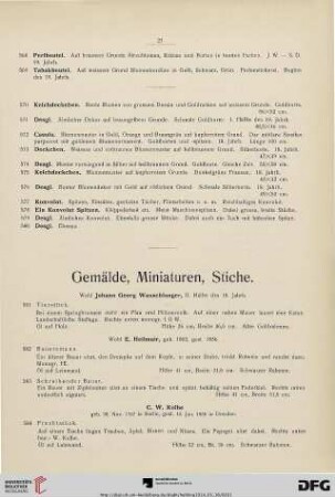 Gemälde, Miniaturen, Stiche (Nr. 581-678)