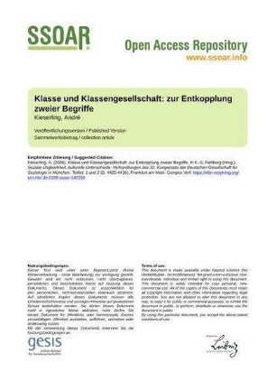 Klasse und Klassengesellschaft: zur Entkopplung zweier Begriffe
