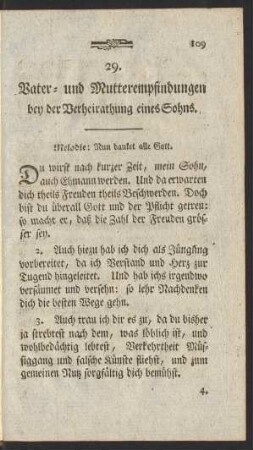 29. Vater- und Mutterempfindungen bey der Verheirathung eines Sohns