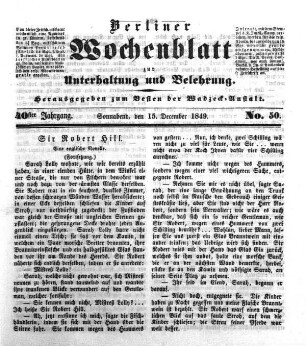 No. 50, Sonnabend, den 15. December 1849.