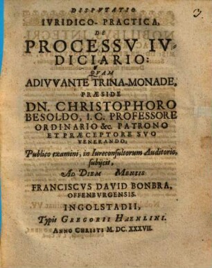 Dispvtatio Ivridico-Practica, De Processv Ivdiciario
