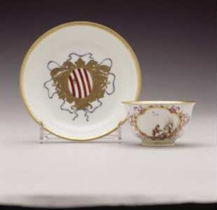 Zwei Koppchen und Unterschalen mit Wappen Grimani und Chinoiserien — Kat. Nr. 302: Koppchen und Unterschale