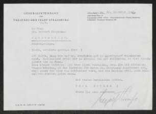 Brief von Ingolf Kuntze von Stadttheater  an Margarete Hauptmann