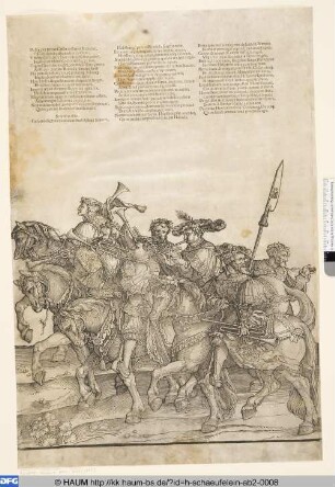 Der Triumphzug Kaiser Karls V., Bl. 2, Musiker und Reiter