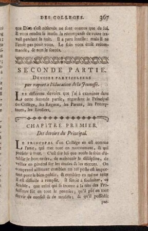 Chapitre Premier. Des devoirs du Principal.