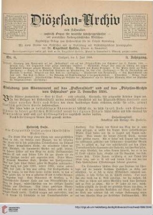 Einladung zum Abonnement auf das "Pastoralblatt" und auf das "Diözesan-Archiv von Schwaben" pro II. Semester 1886