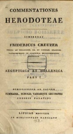 Commentationes Herodoteae, 1. Aegyptiaca et Hellenica
