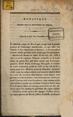 Botanique. Notice sur la botanique du Brésil