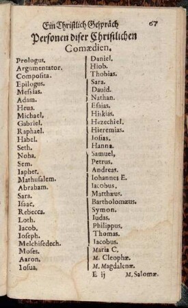 Ein Christlich Gespräch Personen diser Christlichen Comædien.