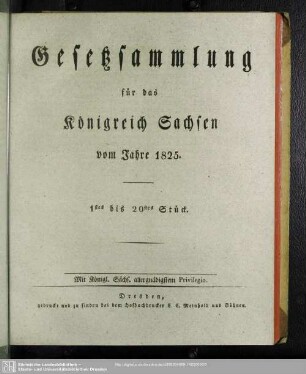1825: Gesetzsammlung für das Königreich Sachsen