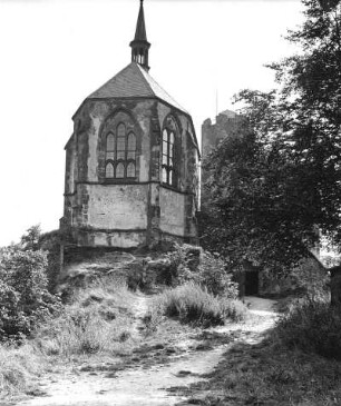 Bösig (Bezděz). Burg Bösig (Burg Bezděz; 1264/97). Burgkapelle von Nordosten