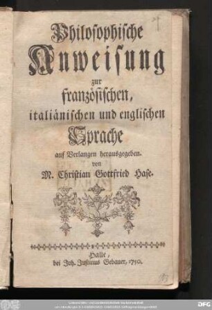 Philosophische Anweisung zur französischen, italiänischen und englischen Sprache