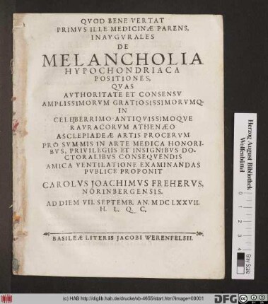 Inaugurales De Melancholia Hypochondriaca Positiones