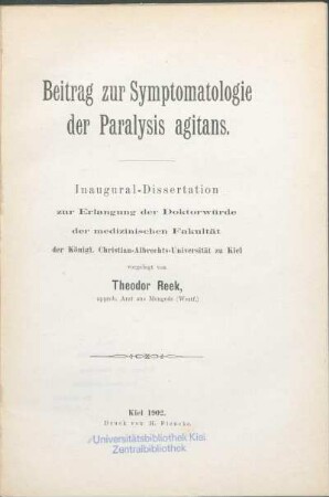 Beitrag zur Symptomatologie der Paralysis agitans