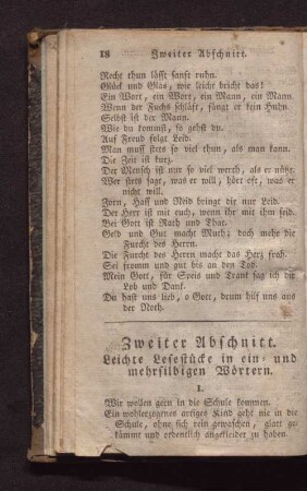 Zweiter Abschnitt. Leichte Lesestücke in ein- und mehrsilbigen Wörtern.
