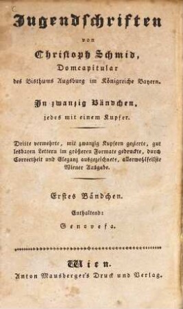Jugendschriften : In zwanzig Bändchen, jedes mit einem Kupfer, 1.. Genovefa
