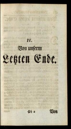 IV. Von unserm Letzten Ende
