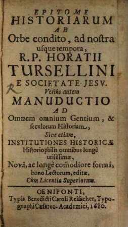 Epitome historiarum, ab orbe condito usque ad annum 1595