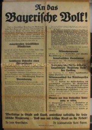 Maueranschlag mit dem Aufruf der SPD und der Gewerkschaften Bayerns zur Weiterführung der Revolution