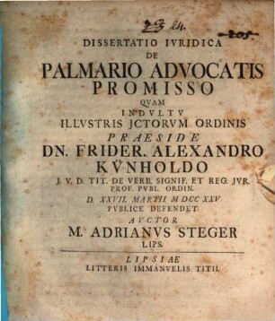 Dissertatio Ivridica De Palmario Advocatis Promisso
