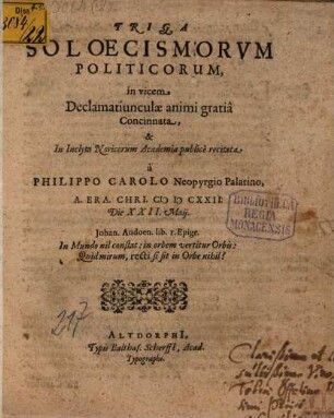 Triga Soloecismorum Politicorum