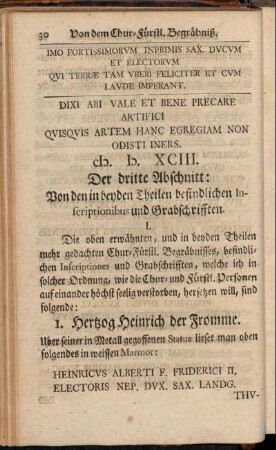 Der dritte Abschnitt: Von den in beyden Theilen befindlichen Inscriptionibus und Grabschrifften