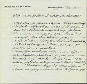 Schreiben Bernhard Hauff senior an Dr. Rauther, handschriftlich