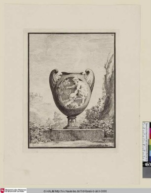 [Vase mit Relief eines spielenden Satyrn vor Landschaft]