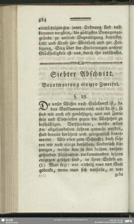 Siebter Abschnitt. Beantwortung einiger Zweifel