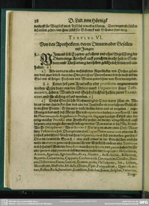 Titulus VI. Von den Apotheckern, deren Dienern oder Gesellen und Jungen