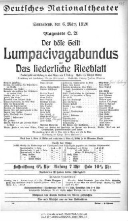 Der böse Geist Lumpacivagabundus oder Das liederliche Kleeblatt