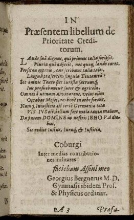 In Præsentem libellum de Prioritate Creditorum.